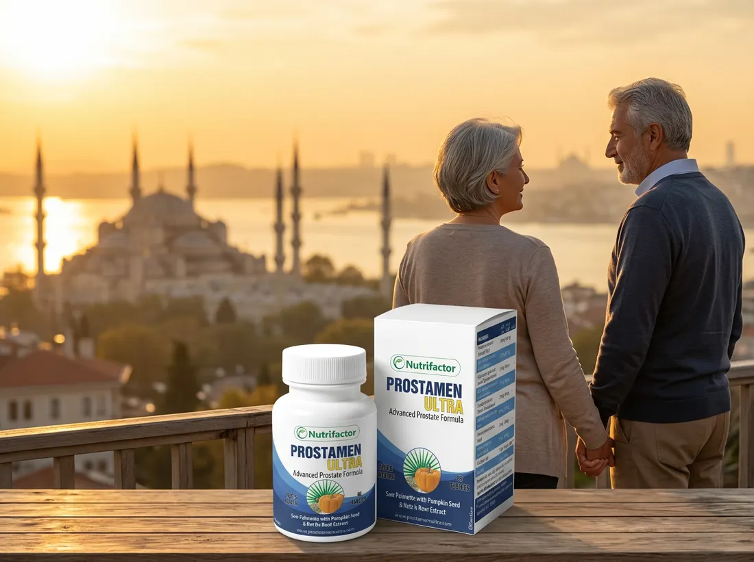 Gün batımında birlikte yürüyen mutlu olgun çift